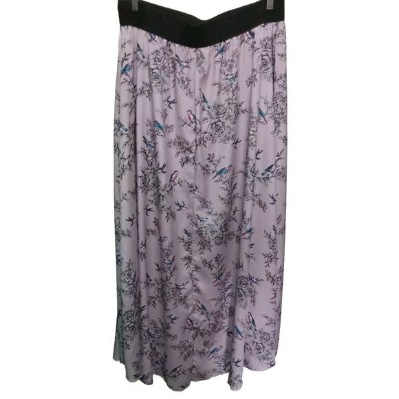 Asian Pink Bird Rose Branch Floral Maxi Skirt XL Whimsigoth Fairy Preppy Kawaii - Picture 3 of 7